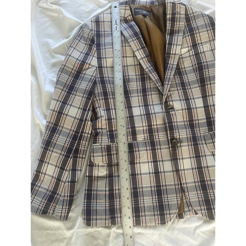 Banana Republic Mad Men Plaid Blazer 38S Tailored Slim Fit Navy Red Gold Lining - Picture 7 of 16